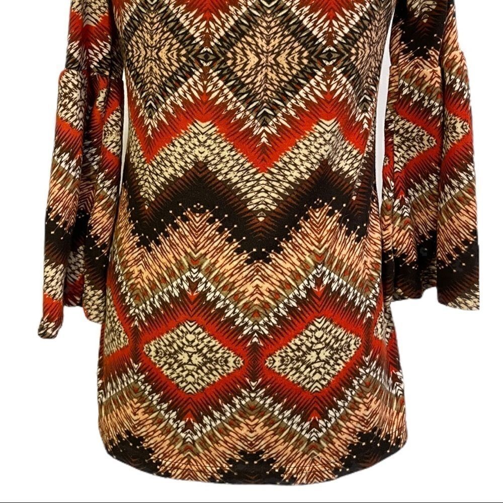WINWIN Retro Patterned Bell Sleeve Tunic Sz S-M - Picture 8 of 11